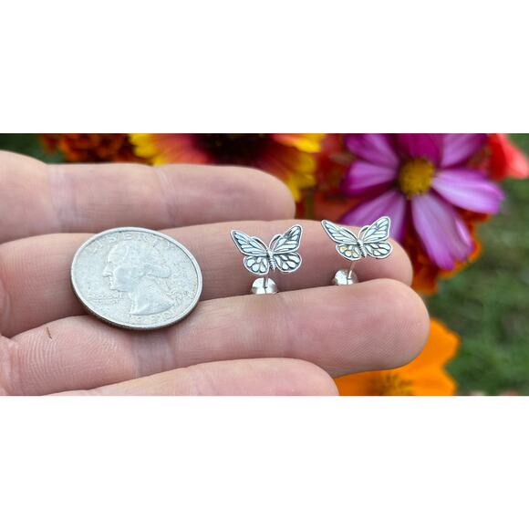 Sterling Silver Monarch Butterfly Post Earrings - Picture 6 of 6